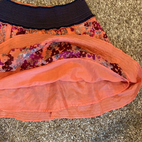 Free People Skirt Floral Elastic Waist Small Coral Navy - Picture 3 of 5